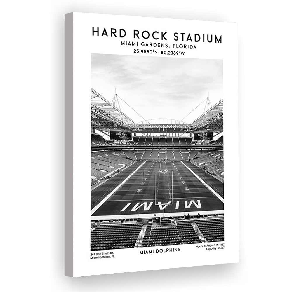 Hard Rock Stadium Black And White, Miami Dolphins Football Stadium Wall Art Print, Canvas Prints Wall Art, Man Cave Decor