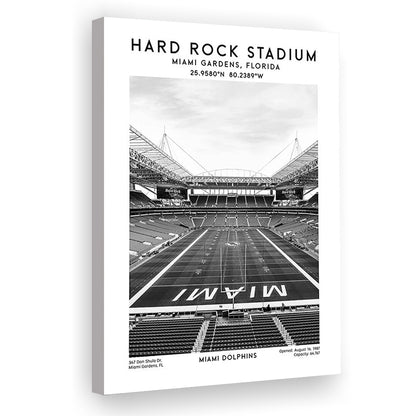 Hard Rock Stadium Black And White, Miami Dolphins Football Stadium Wall Art Print, Canvas Prints Wall Art, Man Cave Decor
