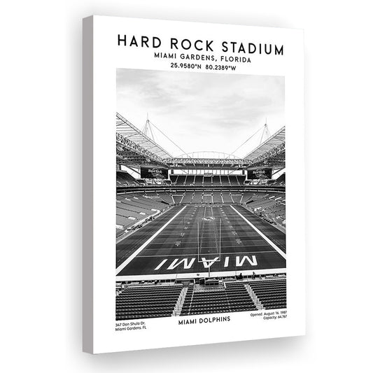Hard Rock Stadium Black And White, Miami Dolphins Football Stadium Wall Art Print, Canvas Prints Wall Art, Man Cave Decor