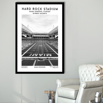 Hard Rock Stadium Black And White, Miami Dolphins Football Stadium Wall Art Print, Framed Art Prints Wall Decor