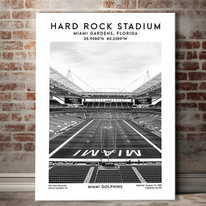 Hard Rock Stadium Black And White, Miami Dolphins Football Stadium Wall Art Print, Canvas Prints Wall Art, Man Cave Decor