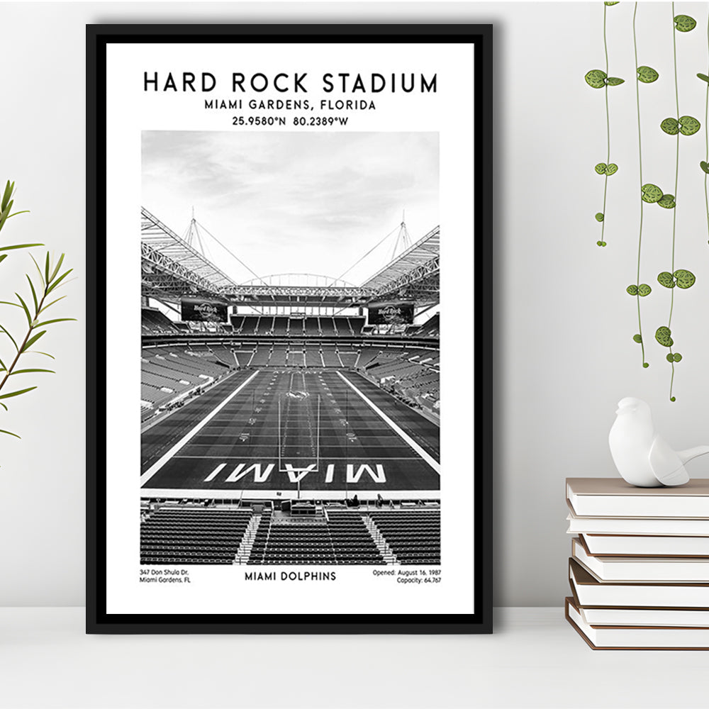 Hard Rock Stadium Black And White, Miami Dolphins Football Stadium Wall Art Print, Framed Canvas Prints Wall Art