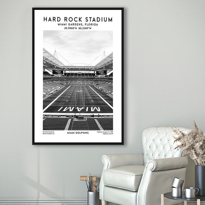 Hard Rock Stadium Black And White, Miami Dolphins Football Stadium Wall Art Print, Framed Canvas Prints Wall Art