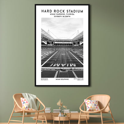 Hard Rock Stadium Black And White, Miami Dolphins Football Stadium Wall Art Print, Framed Canvas Prints Wall Art