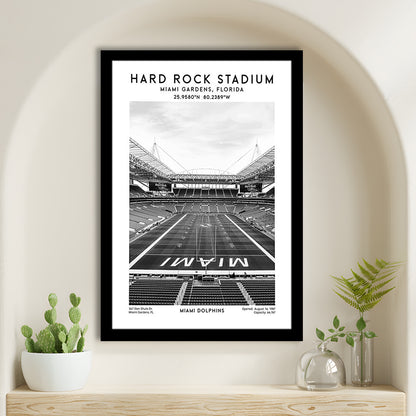Hard Rock Stadium Black And White, Miami Dolphins Football Stadium Wall Art Print, Framed Art Prints Wall Decor