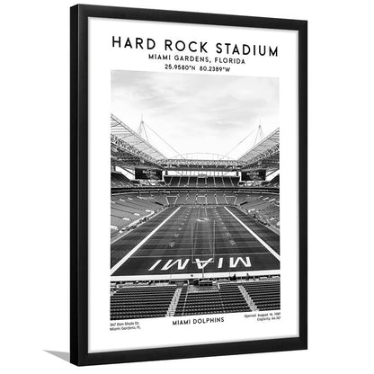 Hard Rock Stadium Black And White, Miami Dolphins Football Stadium Wall Art Print, Framed Art Prints Wall Decor