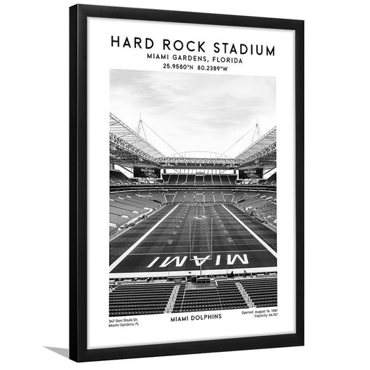Hard Rock Stadium Black And White, Miami Dolphins Football Stadium Wall Art Print, Framed Art Prints Wall Decor