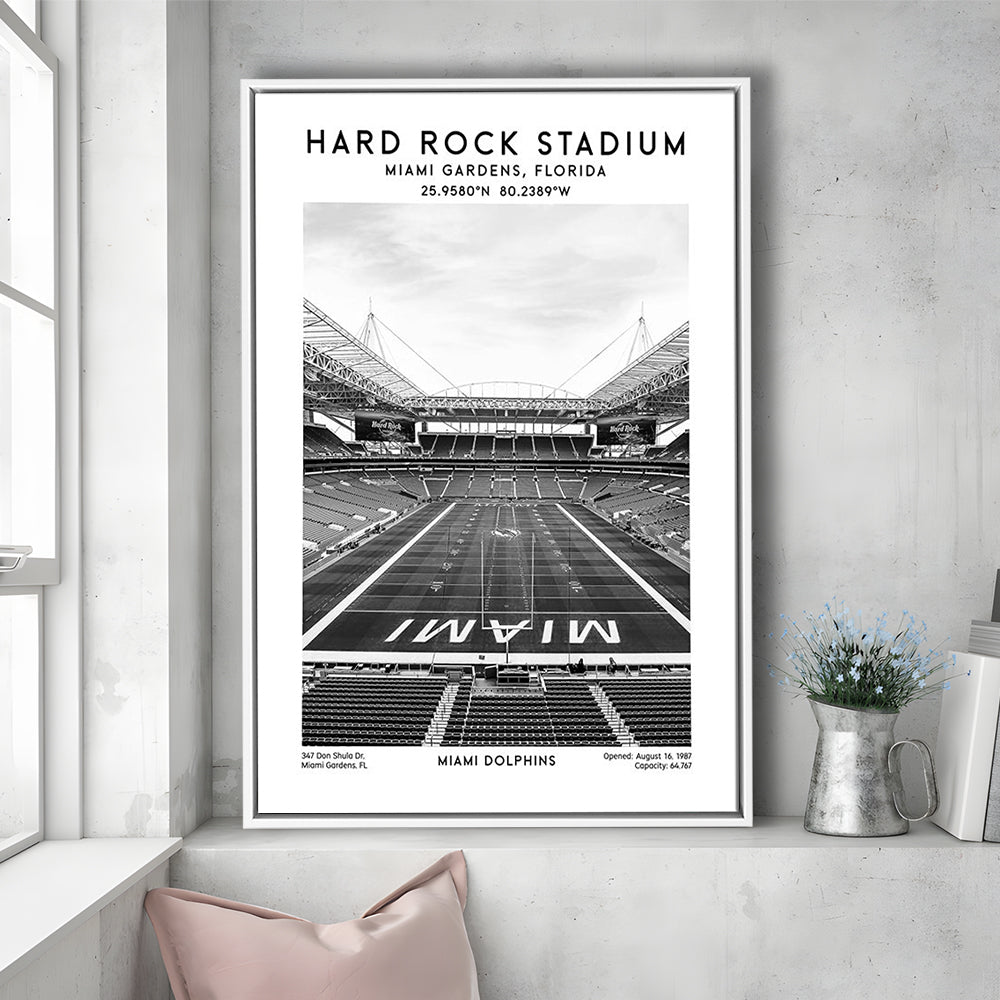 Hard Rock Stadium Black And White, Miami Dolphins Football Stadium Wall Art Print, Framed Canvas Prints Wall Art