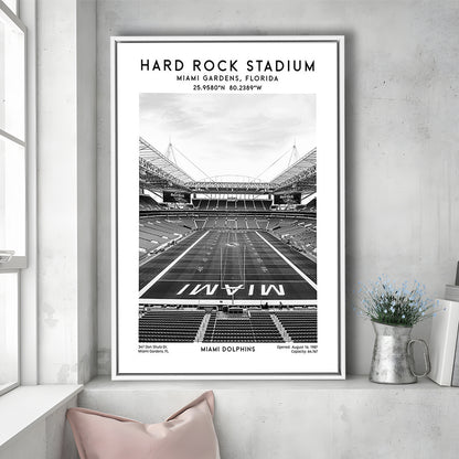 Hard Rock Stadium Black And White, Miami Dolphins Football Stadium Wall Art Print, Framed Canvas Prints Wall Art