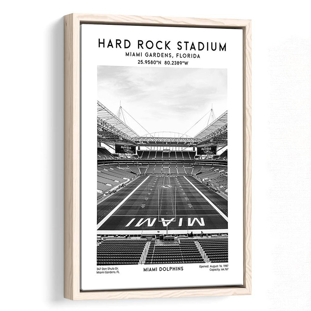 Hard Rock Stadium Black And White, Miami Dolphins Football Stadium Wall Art Print, Framed Canvas Prints Wall Art
