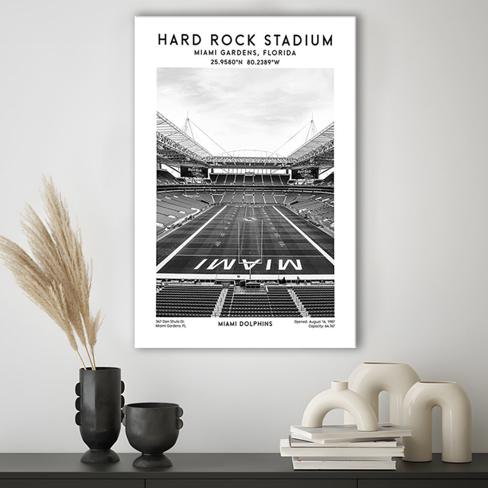 Hard Rock Stadium Black And White, Miami Dolphins Football Stadium Wall Art Print, Canvas Prints Wall Art, Man Cave Decor