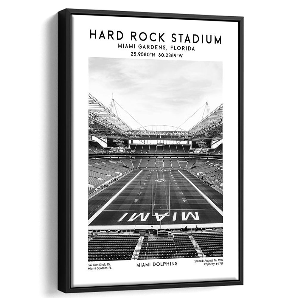 Hard Rock Stadium Black And White, Miami Dolphins Football Stadium Wall Art Print, Framed Canvas Prints Wall Art