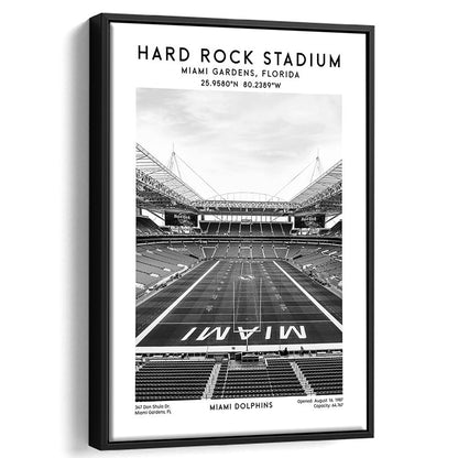 Hard Rock Stadium Black And White, Miami Dolphins Football Stadium Wall Art Print, Framed Canvas Prints Wall Art