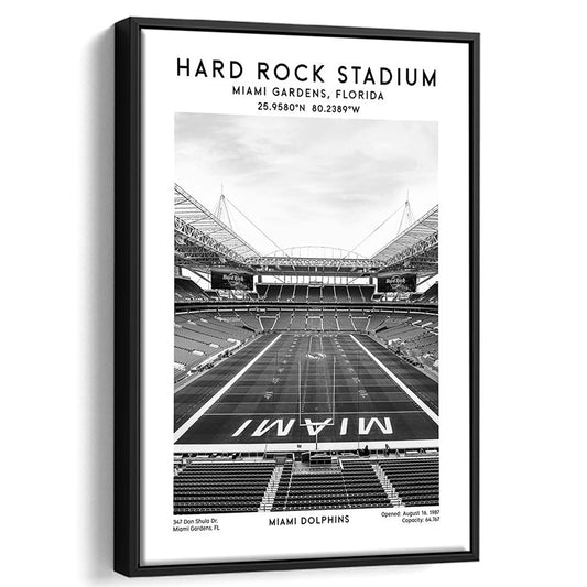 Hard Rock Stadium Black And White, Miami Dolphins Football Stadium Wall Art Print, Framed Canvas Prints Wall Art