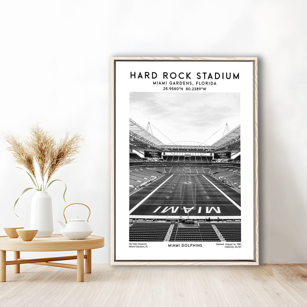 Hard Rock Stadium Black And White, Miami Dolphins Football Stadium Wall Art Print, Framed Canvas Prints Wall Art