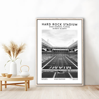 Hard Rock Stadium Black And White, Miami Dolphins Football Stadium Wall Art Print, Framed Canvas Prints Wall Art