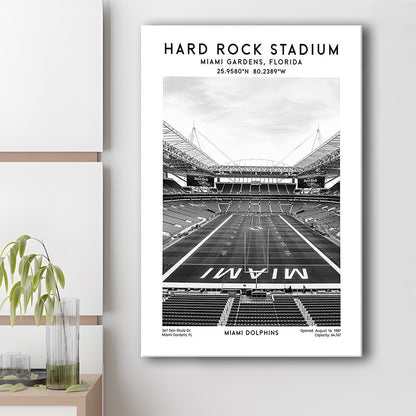 Hard Rock Stadium Black And White, Miami Dolphins Football Stadium Wall Art Print, Canvas Prints Wall Art, Man Cave Decor