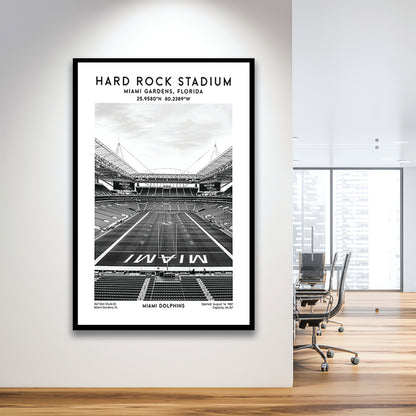 Hard Rock Stadium Black And White, Miami Dolphins Football Stadium Wall Art Print, Framed Art Prints Wall Decor