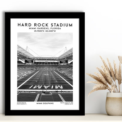 Hard Rock Stadium Black And White, Miami Dolphins Football Stadium Wall Art Print, Framed Art Prints Wall Decor