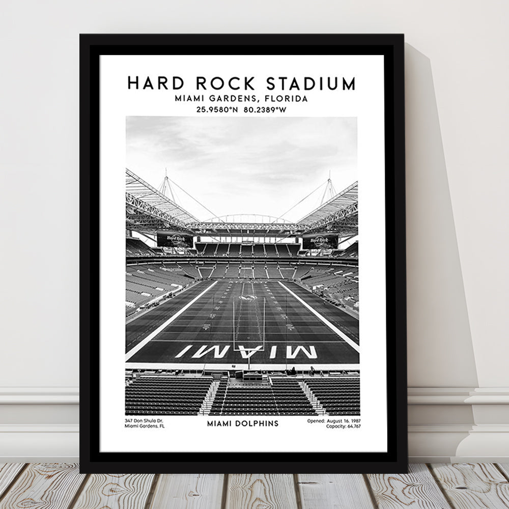 Hard Rock Stadium Black And White, Miami Dolphins Football Stadium Wall Art Print, Framed Canvas Prints Wall Art