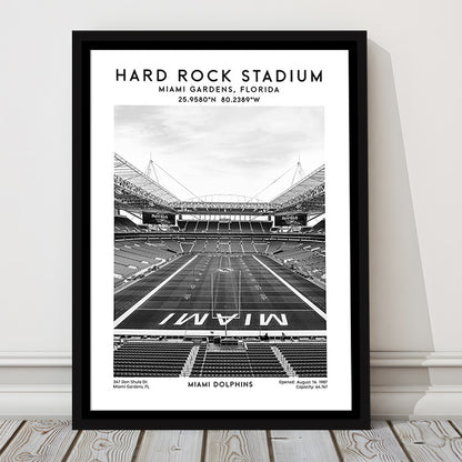 Hard Rock Stadium Black And White, Miami Dolphins Football Stadium Wall Art Print, Framed Canvas Prints Wall Art