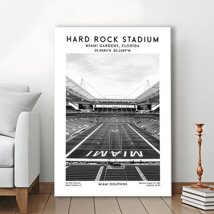 Hard Rock Stadium Black And White, Miami Dolphins Football Stadium Wall Art Print, Canvas Prints Wall Art, Man Cave Decor