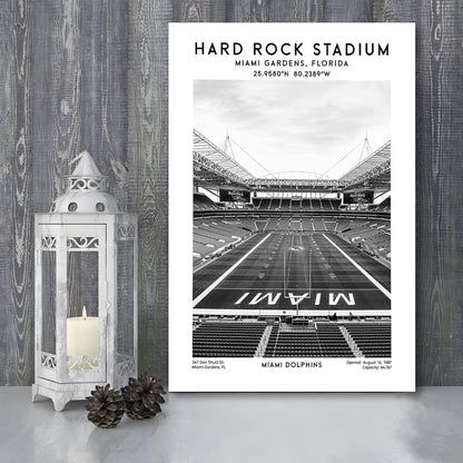 Hard Rock Stadium Black And White, Miami Dolphins Football Stadium Wall Art Print, Canvas Prints Wall Art, Man Cave Decor
