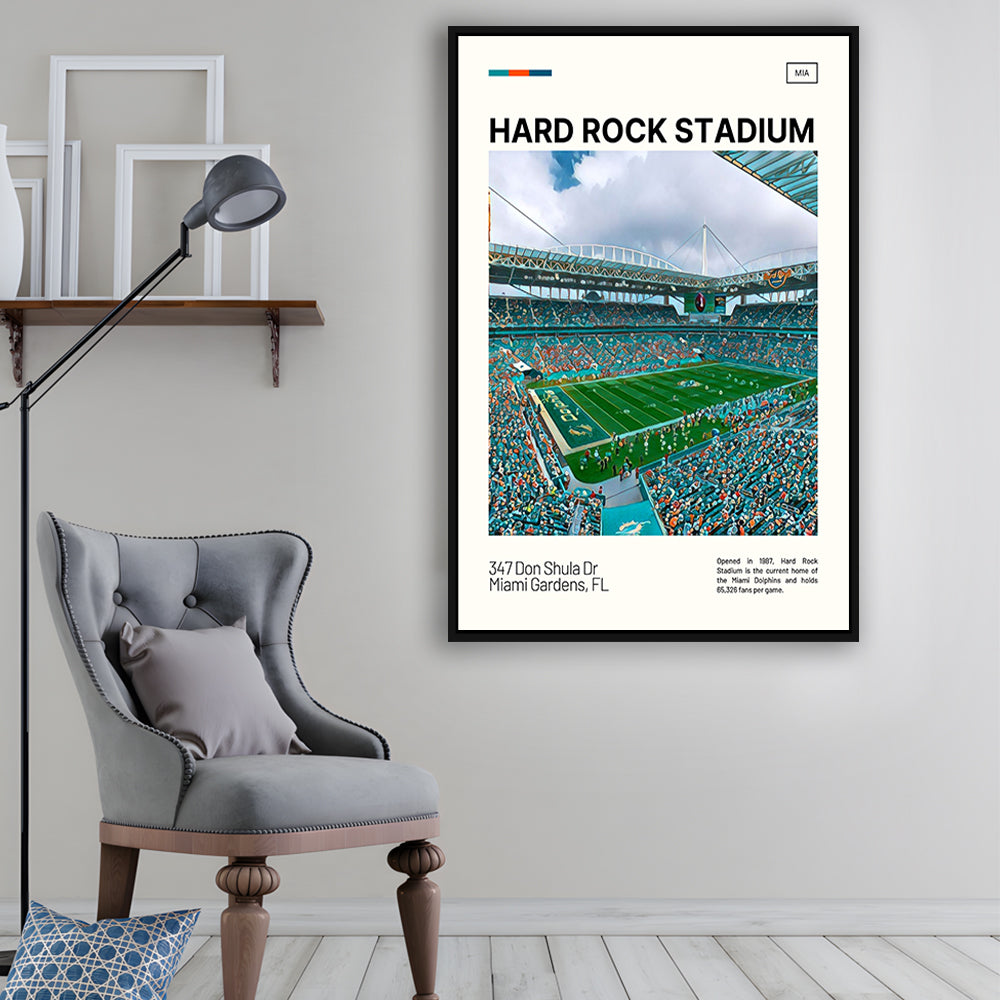 Hard Rock Stadium Print, Miami Dolphins Stadium Canvas Art, Man Cave Gift, Floating Framed Canvas Print Wall Art
