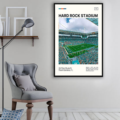 Hard Rock Stadium Print, Miami Dolphins Stadium Canvas Art, Man Cave Gift, Floating Framed Canvas Print Wall Art
