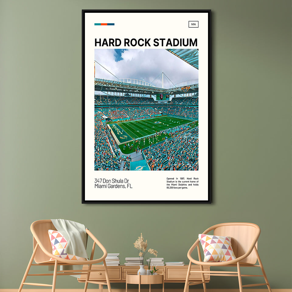 Hard Rock Stadium Print, Miami Dolphins Stadium Canvas Art, Man Cave Gift, Floating Framed Canvas Print Wall Art