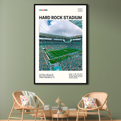 Hard Rock Stadium Print, Miami Dolphins Stadium Canvas Art, Man Cave Gift, Floating Framed Canvas Print Wall Art