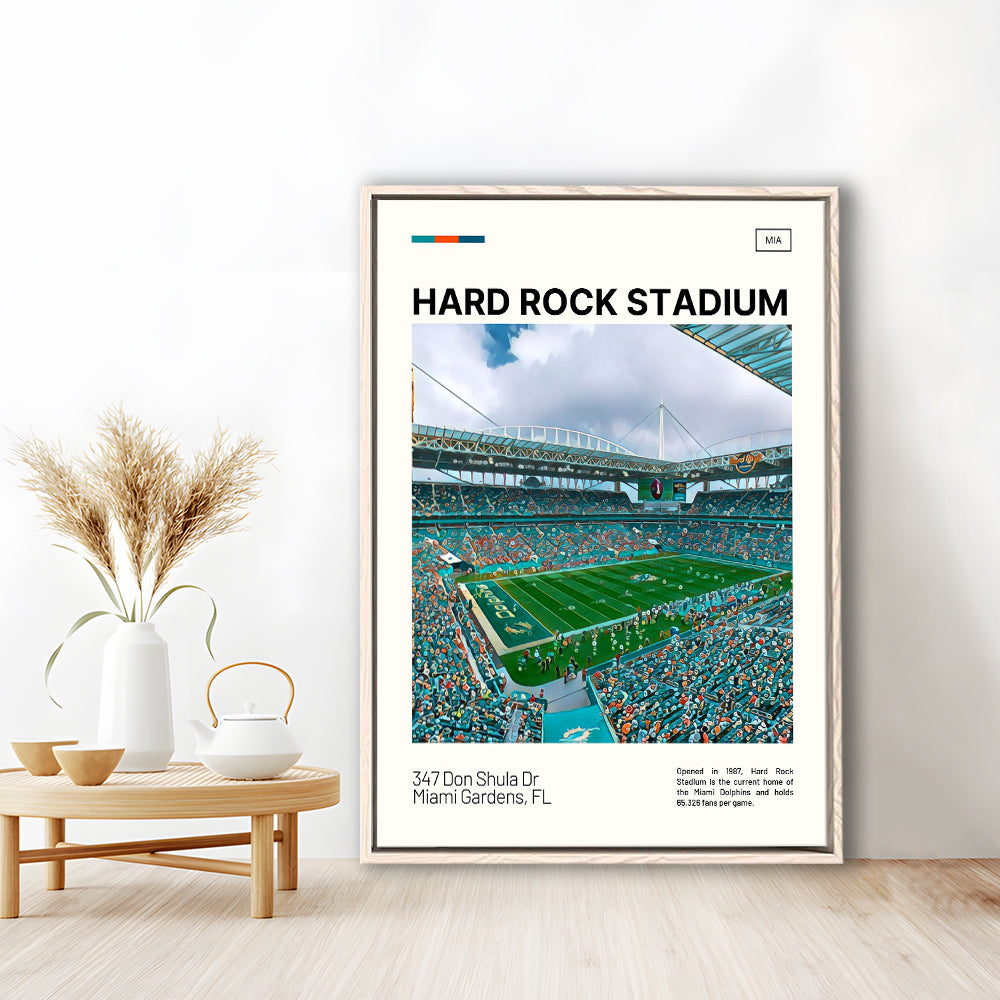 Hard Rock Stadium Print, Miami Dolphins Stadium Canvas Art, Man Cave Gift, Floating Framed Canvas Print Wall Art