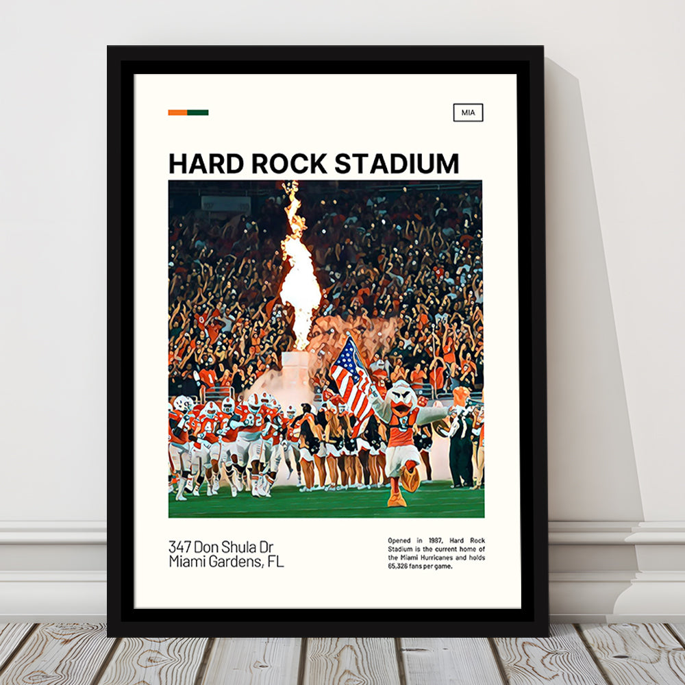 Hard Rock Stadium Print, Miami Hurricanes Stadium Canvas Art, Man Cave Gift, Floating Framed Canvas Print Wall Art