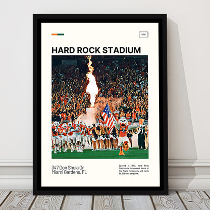 Hard Rock Stadium Print, Miami Hurricanes Stadium Canvas Art, Man Cave Gift, Floating Framed Canvas Print Wall Art