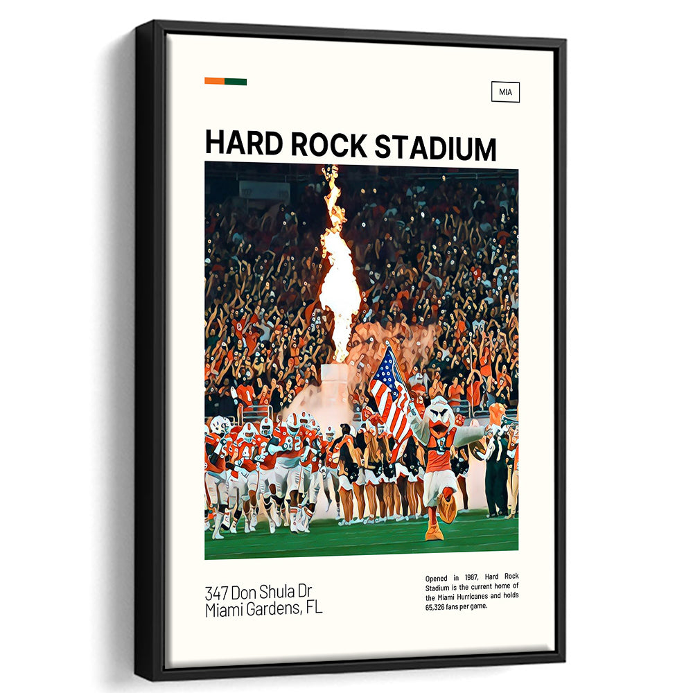Hard Rock Stadium Print, Miami Hurricanes Stadium Canvas Art, Man Cave Gift, Floating Framed Canvas Print Wall Art
