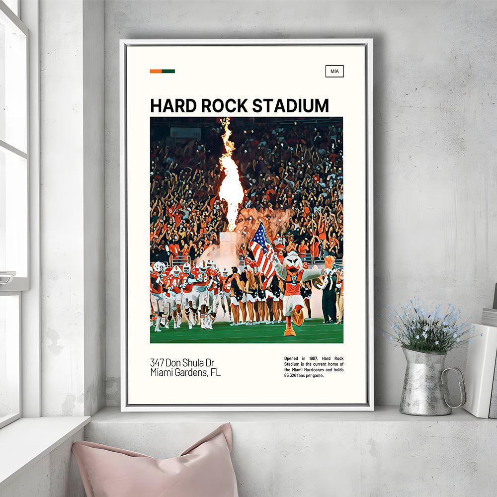 Hard Rock Stadium Print, Miami Hurricanes Stadium Canvas Art, Man Cave Gift, Floating Framed Canvas Print Wall Art