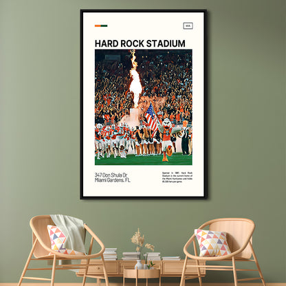Hard Rock Stadium Print, Miami Hurricanes Stadium Canvas Art, Man Cave Gift, Floating Framed Canvas Print Wall Art