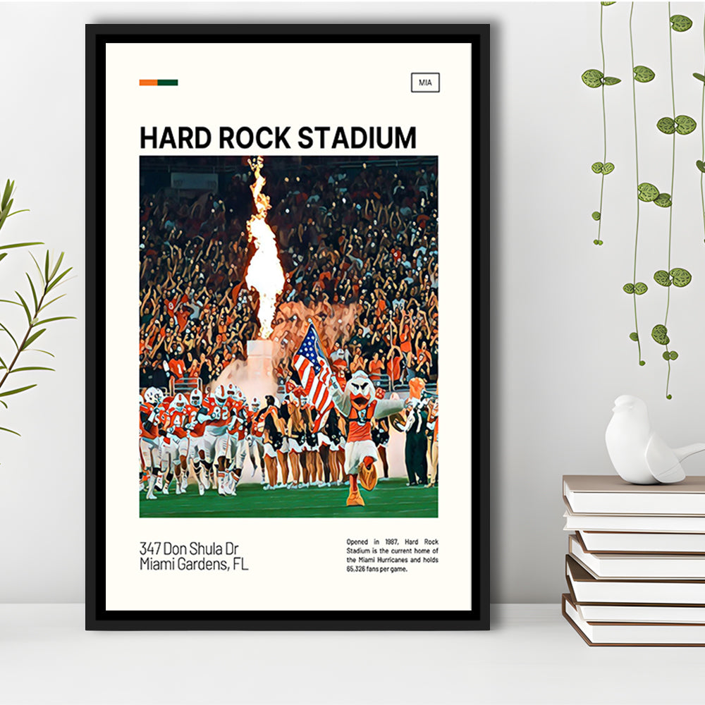 Hard Rock Stadium Print, Miami Hurricanes Stadium Canvas Art, Man Cave Gift, Floating Framed Canvas Print Wall Art
