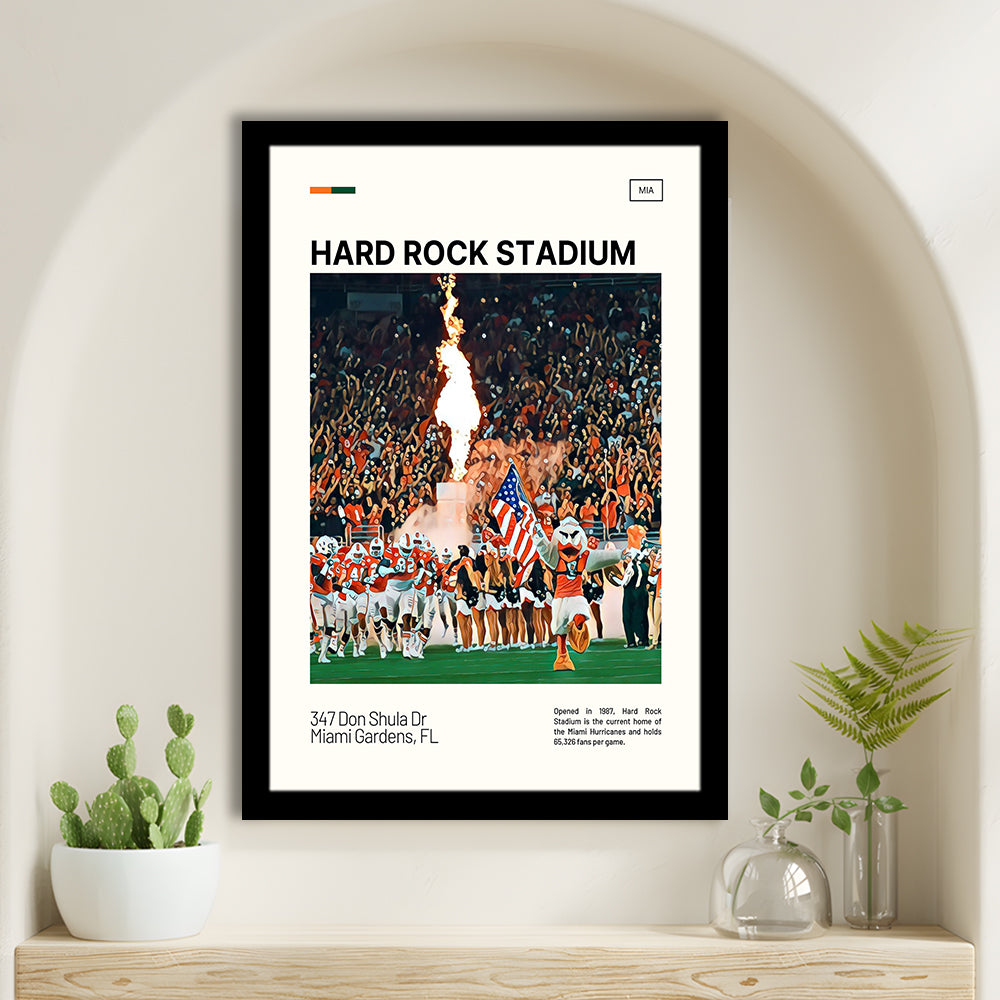 Hard Rock Stadium Print, Miami Hurricanes Stadium Art, Gifts for him, Sport Art, Framed Art Print Wall Decor