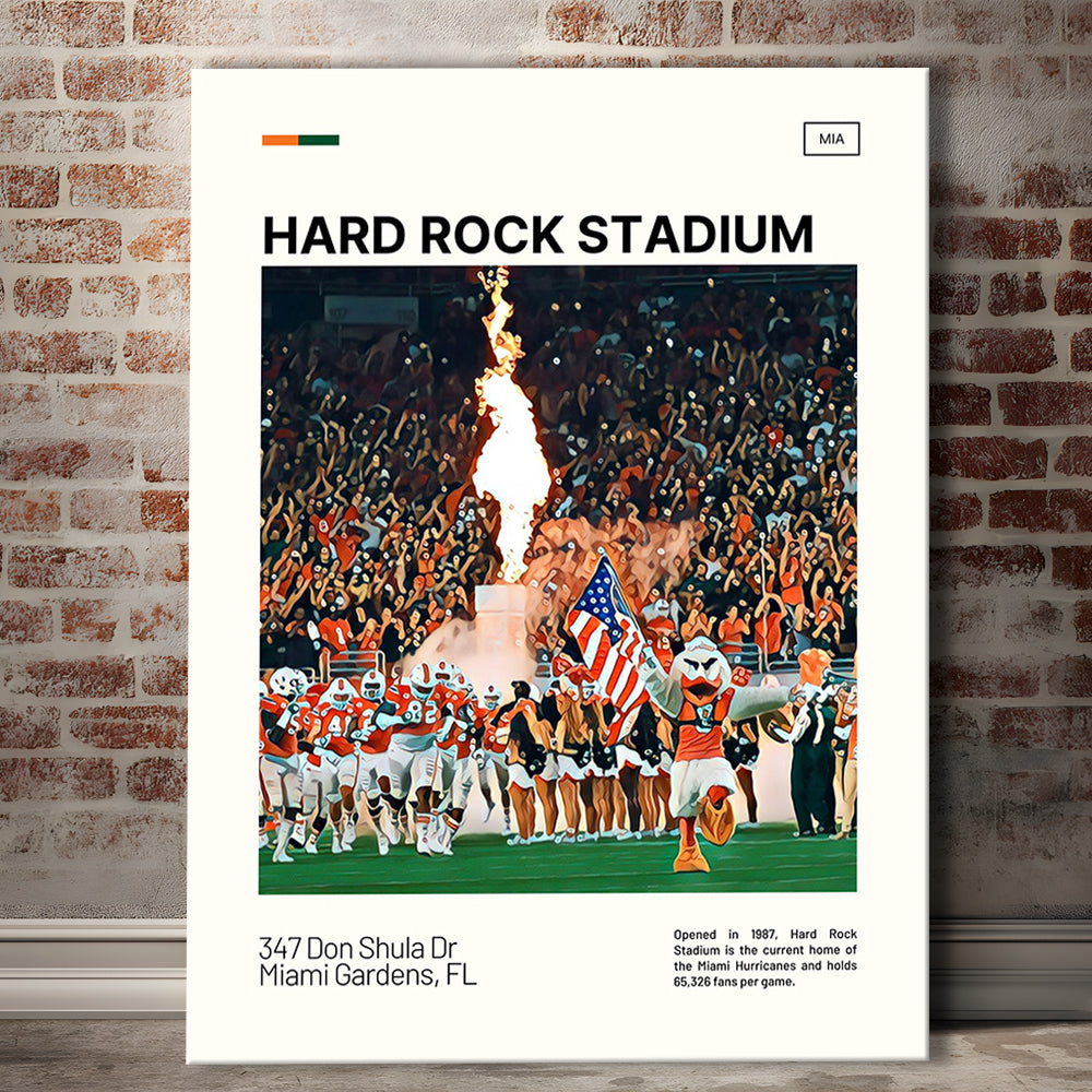 Hard Rock Stadium Print, Miami Hurricanes Stadium Canvas Art, Fan Gifts, Sport Art, Canvas Print Wall Art
