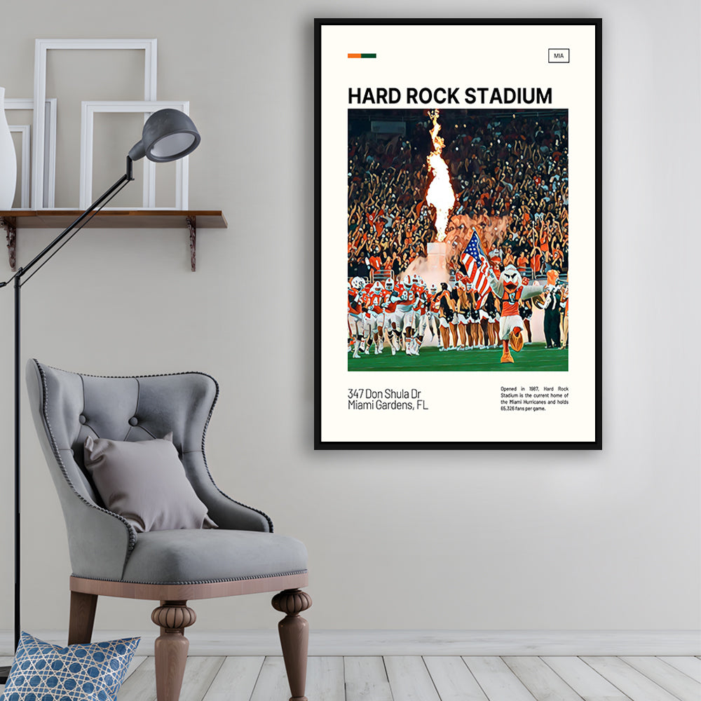 Hard Rock Stadium Print, Miami Hurricanes Stadium Canvas Art, Man Cave Gift, Floating Framed Canvas Print Wall Art