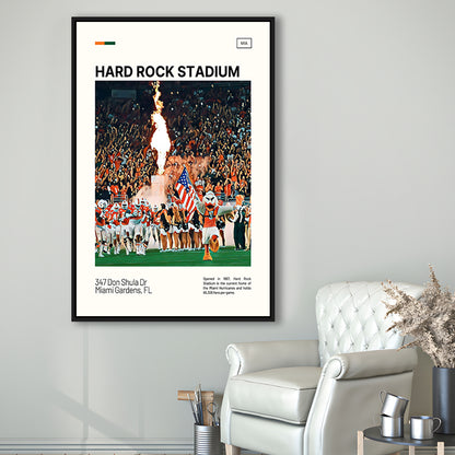 Hard Rock Stadium Print, Miami Hurricanes Stadium Canvas Art, Man Cave Gift, Floating Framed Canvas Print Wall Art