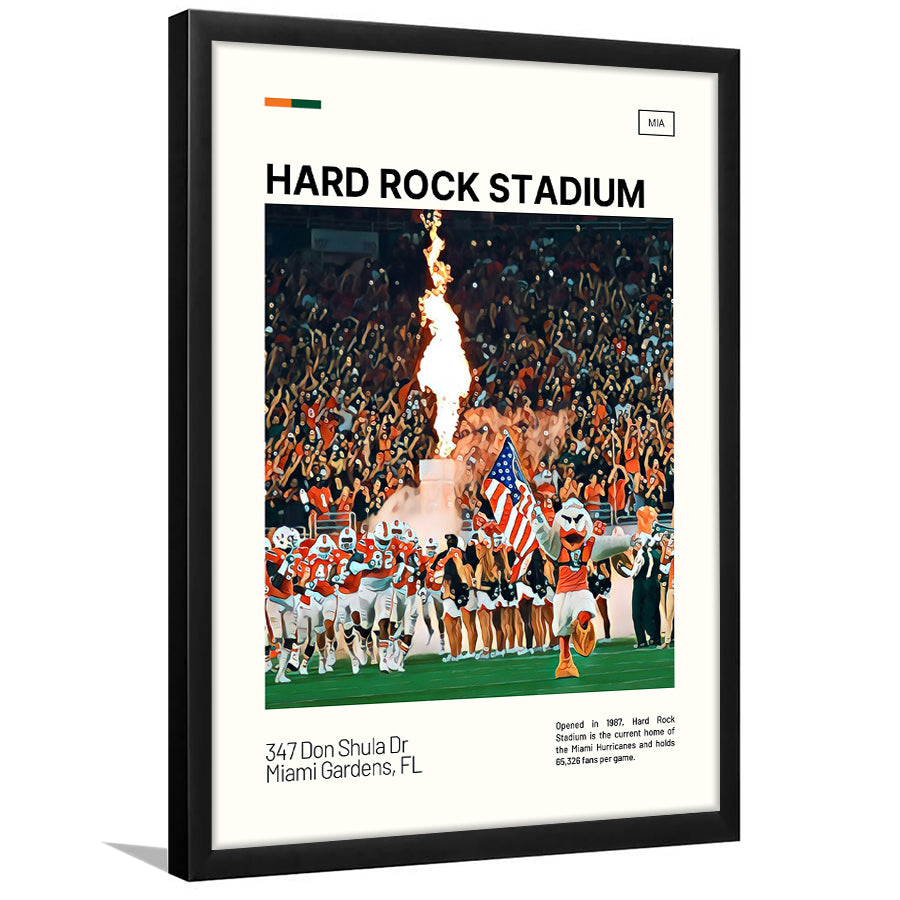 Hard Rock Stadium Print, Miami Hurricanes Stadium Art, Gifts for him, Sport Art, Framed Art Print Wall Decor