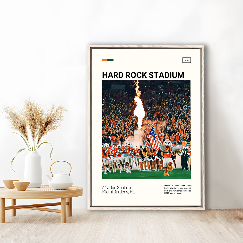 Hard Rock Stadium Print, Miami Hurricanes Stadium Canvas Art, Man Cave Gift, Floating Framed Canvas Print Wall Art