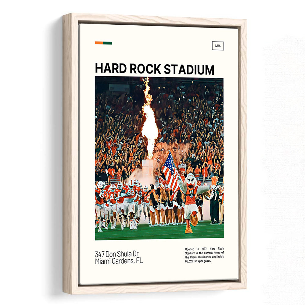 Hard Rock Stadium Print, Miami Hurricanes Stadium Canvas Art, Man Cave Gift, Floating Framed Canvas Print Wall Art