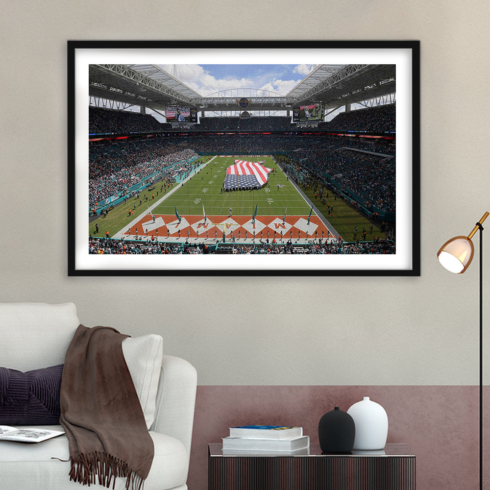 Hard Rock Stadium, Stadium Canvas, Sport Art, Gift for him, White Border Framed Art Print Wall Decor