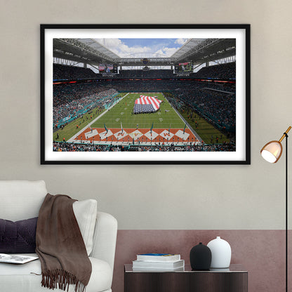 Hard Rock Stadium, Stadium Canvas, Sport Art, Gift for him, White Border Framed Art Print Wall Decor