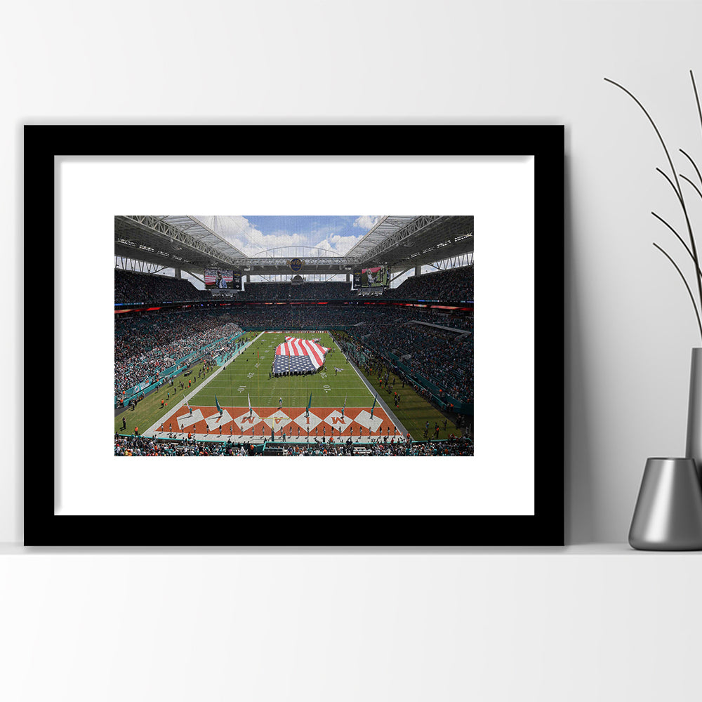Hard Rock Stadium, Stadium Canvas, Sport Art, Gift for him, White Border Framed Art Print Wall Decor