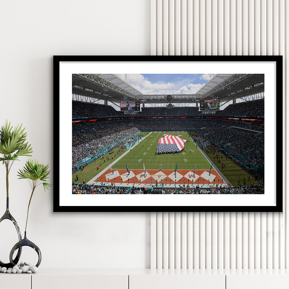 Hard Rock Stadium, Stadium Canvas, Sport Art, Gift for him, White Border Framed Art Print Wall Decor