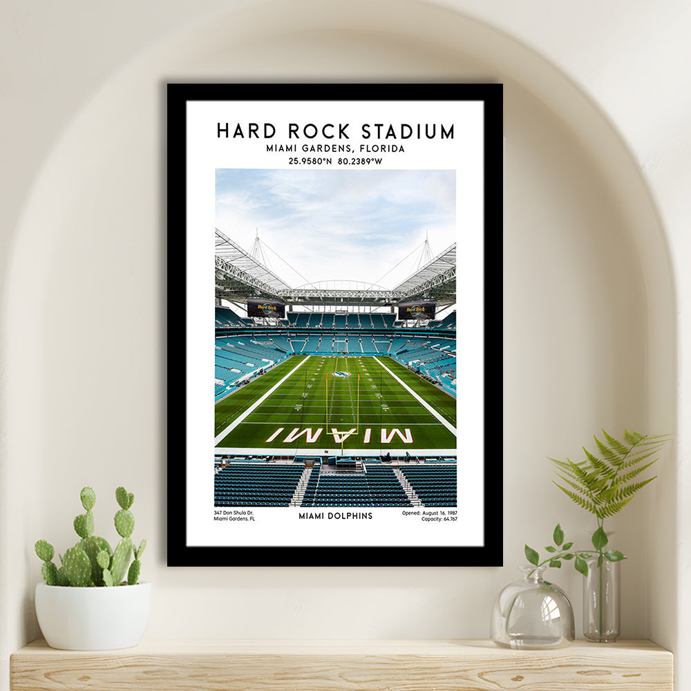 Hard Rock Stadium, Miami Dolphins Football Stadium Wall Art Print, Framed Art Prints Wall Decor